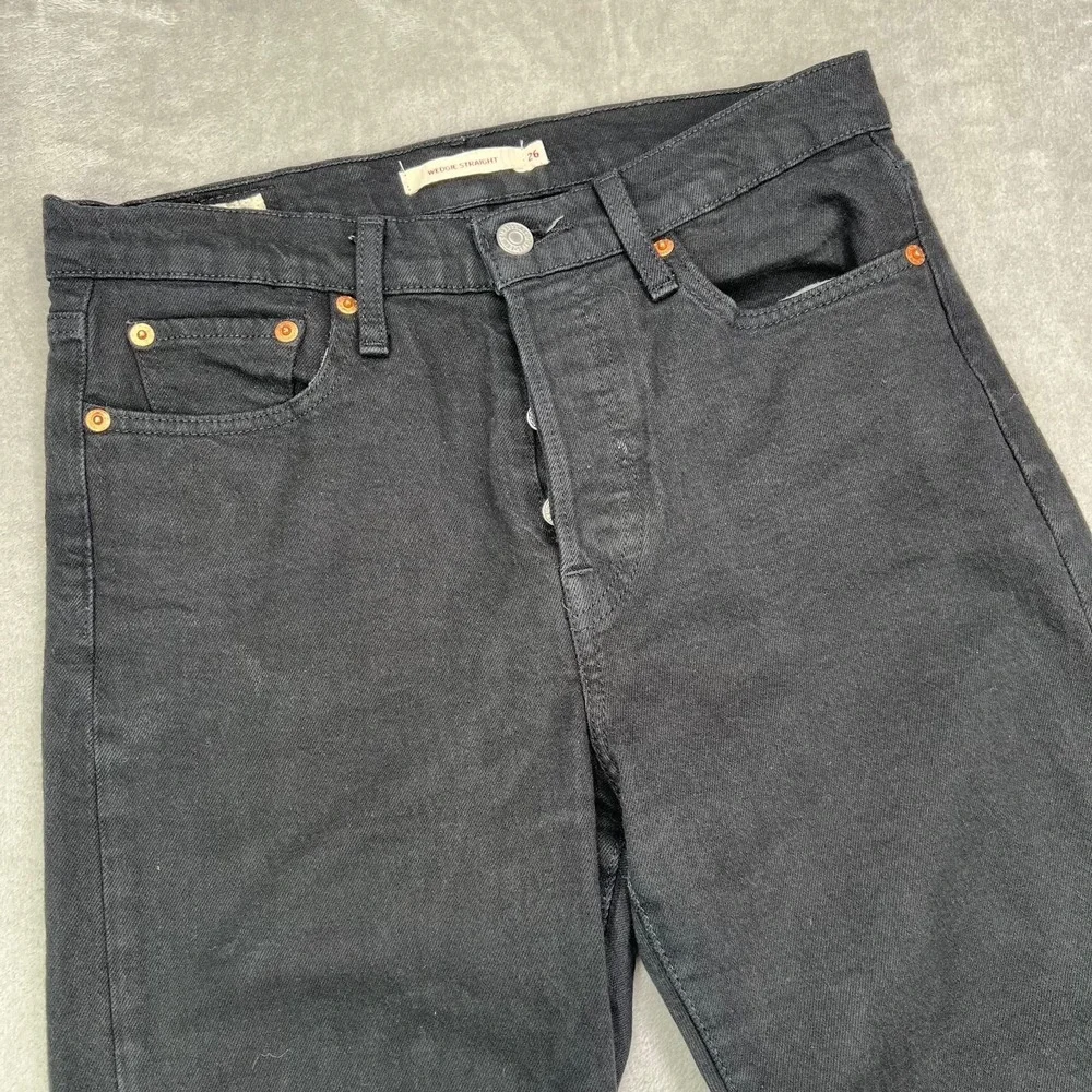 Levis Premium Jeans Womens 26 Black Wedgie‎ Straight American Button Fly Denim